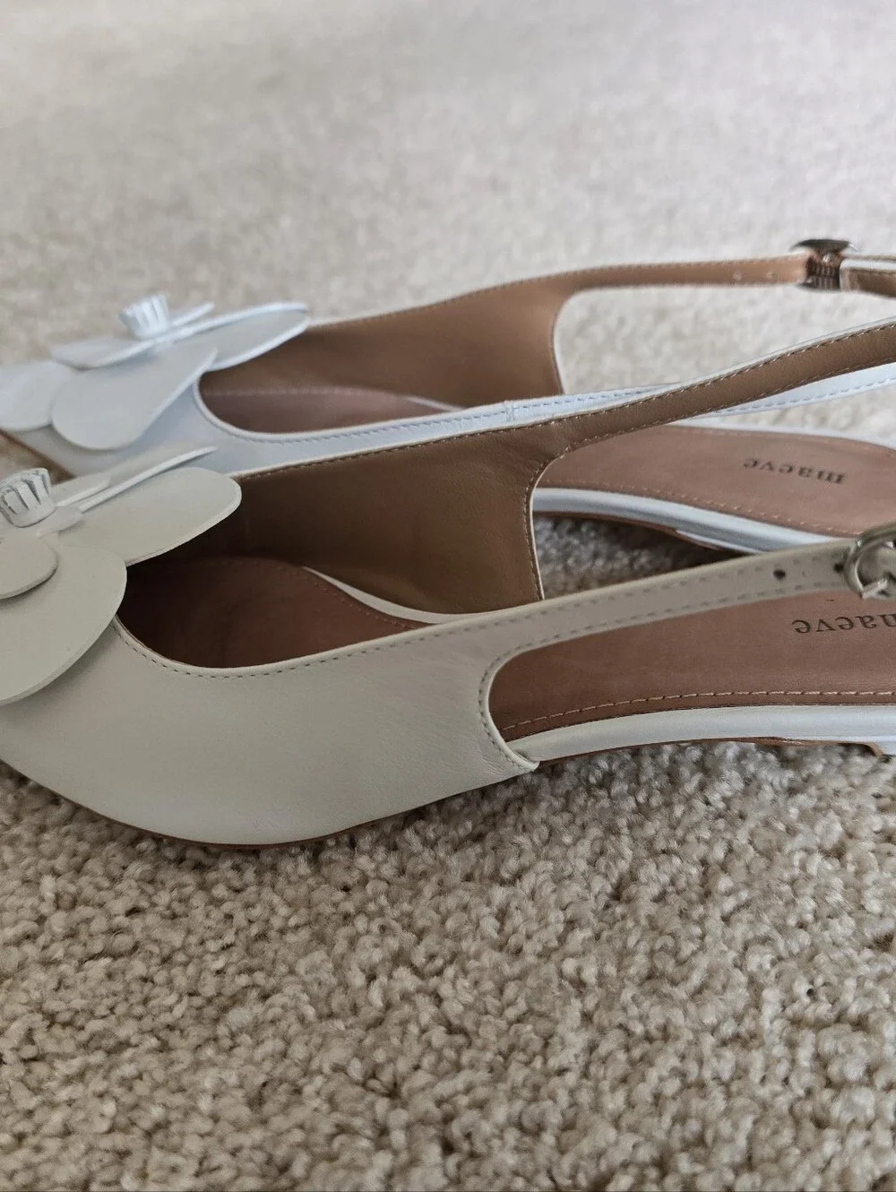 Anthropologie Maeve Floral Orchid Flower Slingback Heels Size 37 6.5 White Shoes